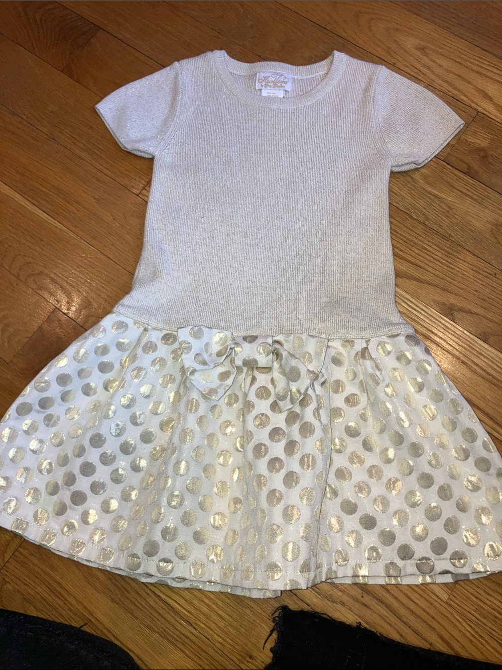 HEIRLOOM BY POLLY FLINDERS Sparkle Polka Dot Girls Dress - Ivory & Gold